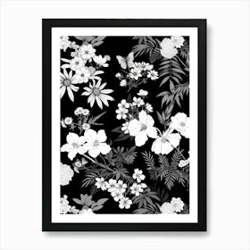 Great Japan Hokusai Black And White Flowers 5 Art Print