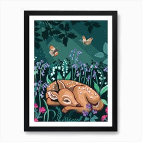 Sleepy Fawn In Bluebell Woods Art Print