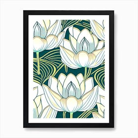 Lotus Flower Repeat Pattern Minimal Line Drawing 2 Art Print