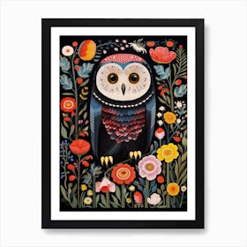 Folk Bird Illustration Snowy Owl 1 Art Print