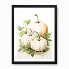 White Pumpkin Watercolour Illustration 2 Art Print