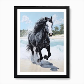 A Horse Oil Painting In Flamenco Beach, Puerto Rico, Portrait 1 Art Print