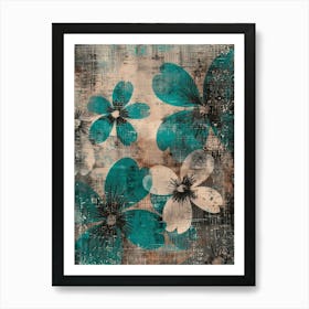 Teal Flowers Art Print