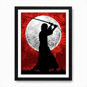 Samurai Silhouette Red Art Print