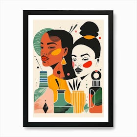 Two Women With Beauty Products Art Print