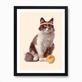 Cat Tennis Beige & Brown Art Print