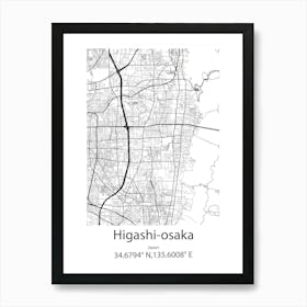 Higashi Osaka,Japan Minimalist Map Art Print