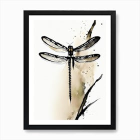 Black Saddlebags Dragonfly Minimalist Watercolour 2 Art Print