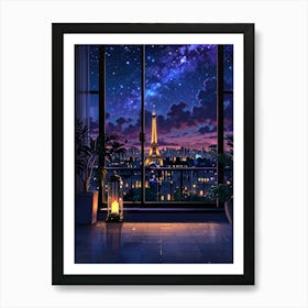 Eiffel Night Sky Anime aesthetic Art Print