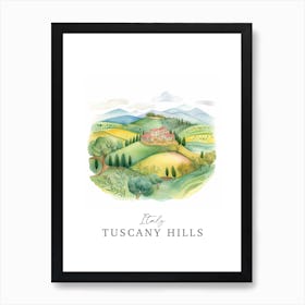 Italy Tuscany Hills Storybook 1 Travel Poster Watercolour Art Print
