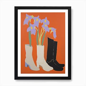 A Painting Of Cowboy Boots With Flowers, Pop Art Style 1 Art Print