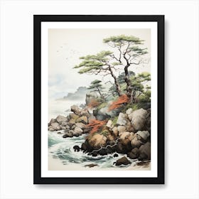 Aogashima Island In Tokyo, Japanese Brush Painting, Ukiyo E, Minimal 1 Art Print