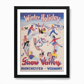 Winter Holiday At Snow Valley Vintage Ski Poster Art Print