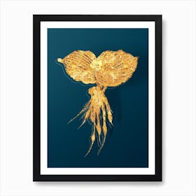 Vintage Sand Ginger Botanical in Gold on Teal Blue n.0213 Art Print