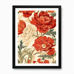 Wallpaper With Red And White Flowers Art Print