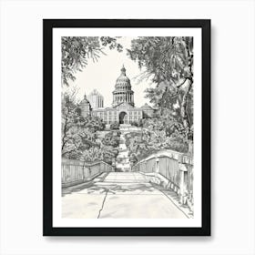 The Texas State Capitol Austin Texas Black And White Drawing 3 Art Print