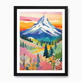 Mount Hood United States 2 Colourful Mountain Illustration Art Print