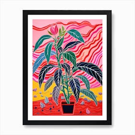 Pink And Red Plant Illustration Croton Codiaeum 4 Art Print