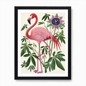 Jamess Flamingo And Passionflowers Minimalist Illustration 3 Art Print