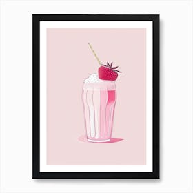 Strawberry Milkshake Dairy Food Minimal Line Drawing 3 Art Print