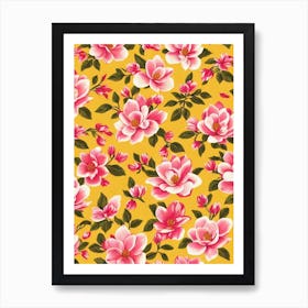 Magnolia Floral Print Retro Pattern Flower Art Print