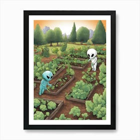 Aliens Working In Vegetable Garden Art Print