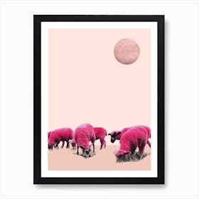 Pink Sheeps On Mars Art Print