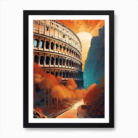 The Colosseum ROME ~ Futuristic Sci-Fi Trippy Surrealism Modern Digital Mandala Awakening Fractals Spiritual Artwork Psychedelic Colorful Cubic Abstract Universe Art Print