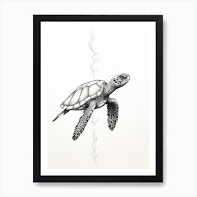 Realistic Minimalist Sea Turtle Line Illustration 2 Art Print