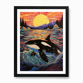 Vivid Orca Whale Doodle Art Print