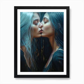 Lesbian Women Kiss LGBTQ Art Print