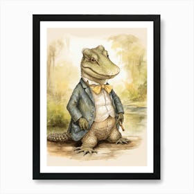 Storybook Animal Watercolour Alligator 2 Art Print