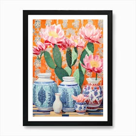 Cactus Painting Maximalist Still Life Echinocereus Cactus 2 Art Print