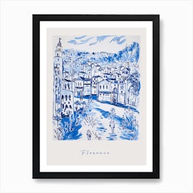 Florence Italy Blue Drawing Poster Art Print