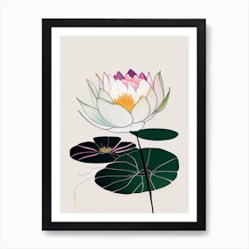 Blooming Lotus Flower In Pond Abstract Line Drawing 1 Art Print