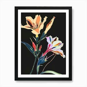 Neon Flowers On Black Lisianthus 3 Art Print