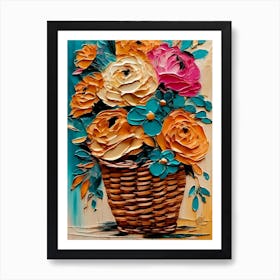 Swirls Of Flowers Basket Art Print