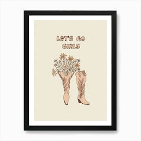 Cowgirl Boots With Flowers + Text Art Print