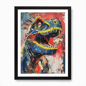 Paint Splash Dinosaur Eating Popcorn 6 Art Print