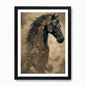 Abstract Art Of Black Horse Unique $ Antique Style Art Print