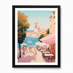 Zadar Croatia 4 Vintage Pink Travel Illustration Art Print