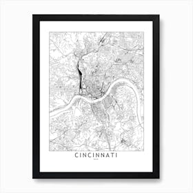 Cincinnati White Map Art Print