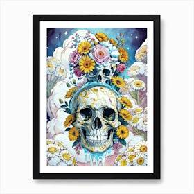 Surrealist Floral Skull Painting (51) Art Print
