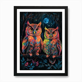 Two Owls At Night Art Print