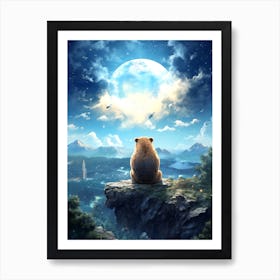 Bear Looking At The Moon Art Print