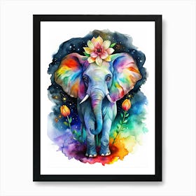 Elephant With Flowers 2 Art Print