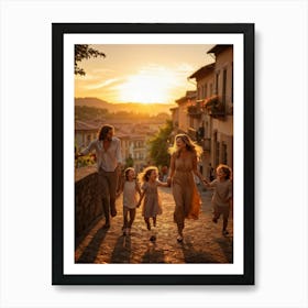 A Large Family Enjoying Their Day In Nature During The Stunning Sunset Siblings Laughing Lively Ch Art Print