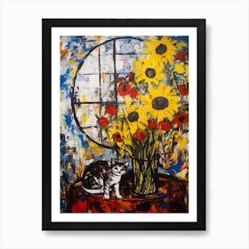 Sunflower With A Cat 3 Abstract Expressionism  Art Print