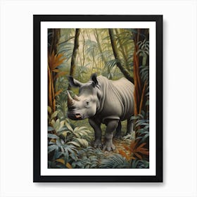 Rhino In The Jungle Realistic Illustration 7 Art Print