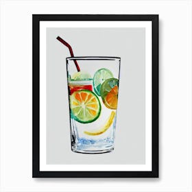 Long Island Iced Tea Minimal Line Drawing With Watercolour Cocktail Poster Art Print